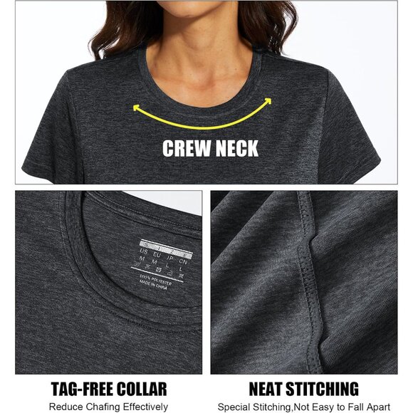 Women's Quick Dry Short Sleeve T-Shirt 2 Pack Breathable Moisture Wicking Athlet - Picture 4 of 6